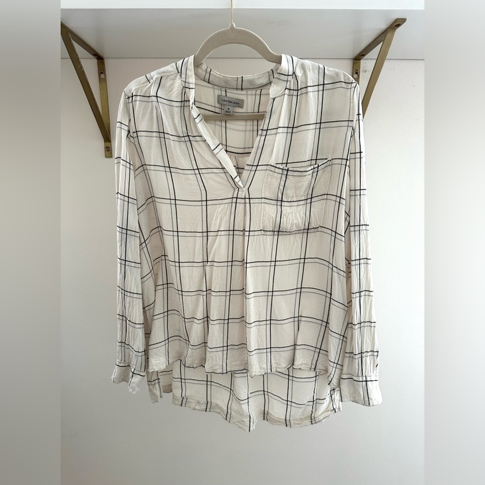 Calvin Klein White/Black/Gray Checkered Shirt